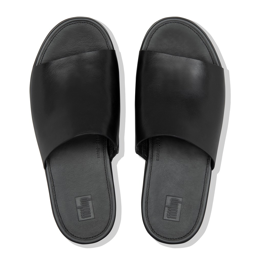 Fitflop Womens Wedge - Eloise Leather Slides - Black - 605-ECIBNY